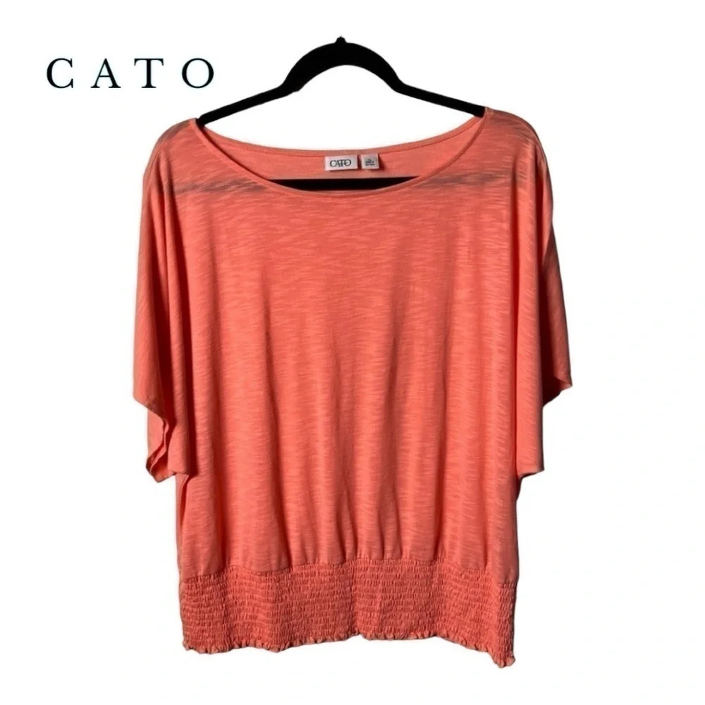 0735. CATO SHORT SLEEVE TOP NEON ORANGE IN COLOR SIZE X-LARGE